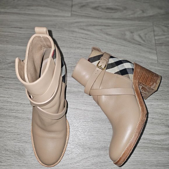 Burberry Pryle House Check Leather Ankle Boots Beige US Womens Size 6.5/7 EUS 37 - Picture 6 of 15